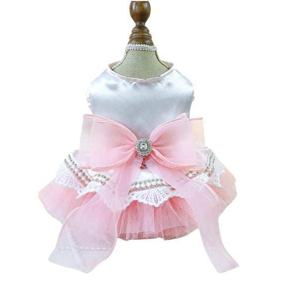 Small Dog Dress, Girl Puppy Lace Princess Skirt Tutu Dress with Bowknot,Chihuahua Yorkie Clothes Outfit for Birthday Wedding Party Pink S