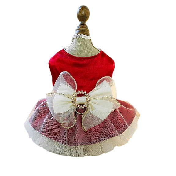 Small Dog Dress, Girl Puppy Lace Princess Skirt Tutu Dress with Bowknot,Chihuahua Yorkie Clothes Outfit for Birthday Wedding Party Red XS