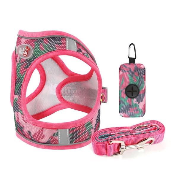 BT Bear Small Dog Harness Set, 3 in 1 Camo Pet Harness Leash Bag Set, Dog Breathable Pull Adjustable D-ring Reflective Mesh Harness,Walking Harness Vest for Small Dogs Red XS