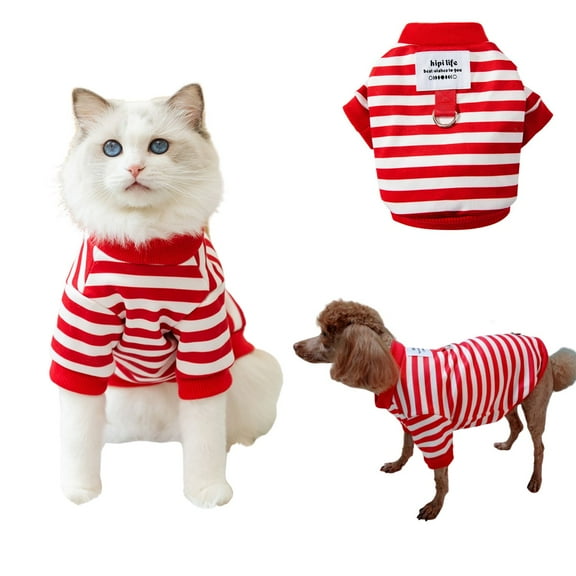 BT Bear Small Dog Hoodie, Stripe Dog Onesie Pajamas with D-ring, Dog Shirt Outfits for Puppy Small Dogs Girl Boy Red XL