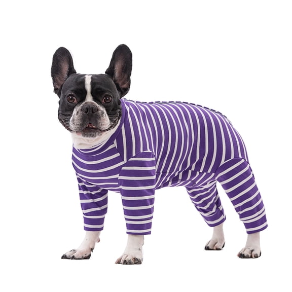 BT Bear Small Dog Jumpsuit, After Surgery Dog Onesie, Small Dog Recovery Suit, Anti-Shedding Dog Pajamas, Stripe Dog Sweater Coat for Puppy Small Dog Purple 2XL