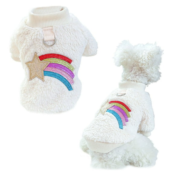 BT Bear Small Dog Sweater, Blining Rainbow Pattern Dog Shirt Coat Jacket, Winter Warm Fluffy Dog Clothes Outfit for Dogs Girl Boy XS
