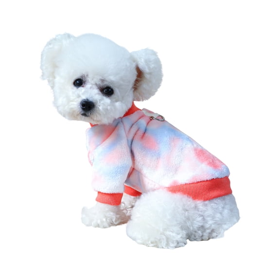 BT Bear Small Dog Sweater with D-ring, Tie Dyed Dog Shirt Coat Jacket, Warm Soft Flannel Pet Clothes Coat Jacket for Puppy Small Dogs Girl Boy Red M