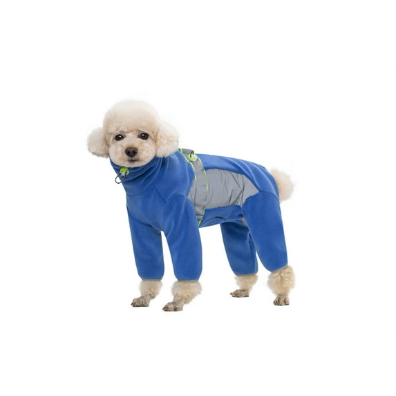 BT Bear Warm Small Dog Jumpsuit,Plush Fleece Puppy Onesie with D-Ring and Reflective Strips,Long-Sleeved Dog Cold Weather Coats for Small Medium Dogs Blue XL