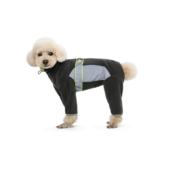 BT Bear Warm Small Dog Jumpsuit,Plush Fleece Puppy Onesie with D-Ring and Reflective Strips,Long-Sleeved Dog Cold Weather Coats for Small Medium Dogs Dark Gray S