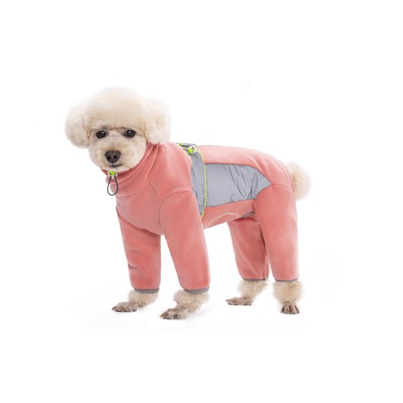 BT Bear Warm Small Dog Jumpsuit,Plush Fleece Puppy Onesie with D-Ring and Reflective Strips,Long-Sleeved Dog Cold Weather Coats for Small Medium Dogs Pink S