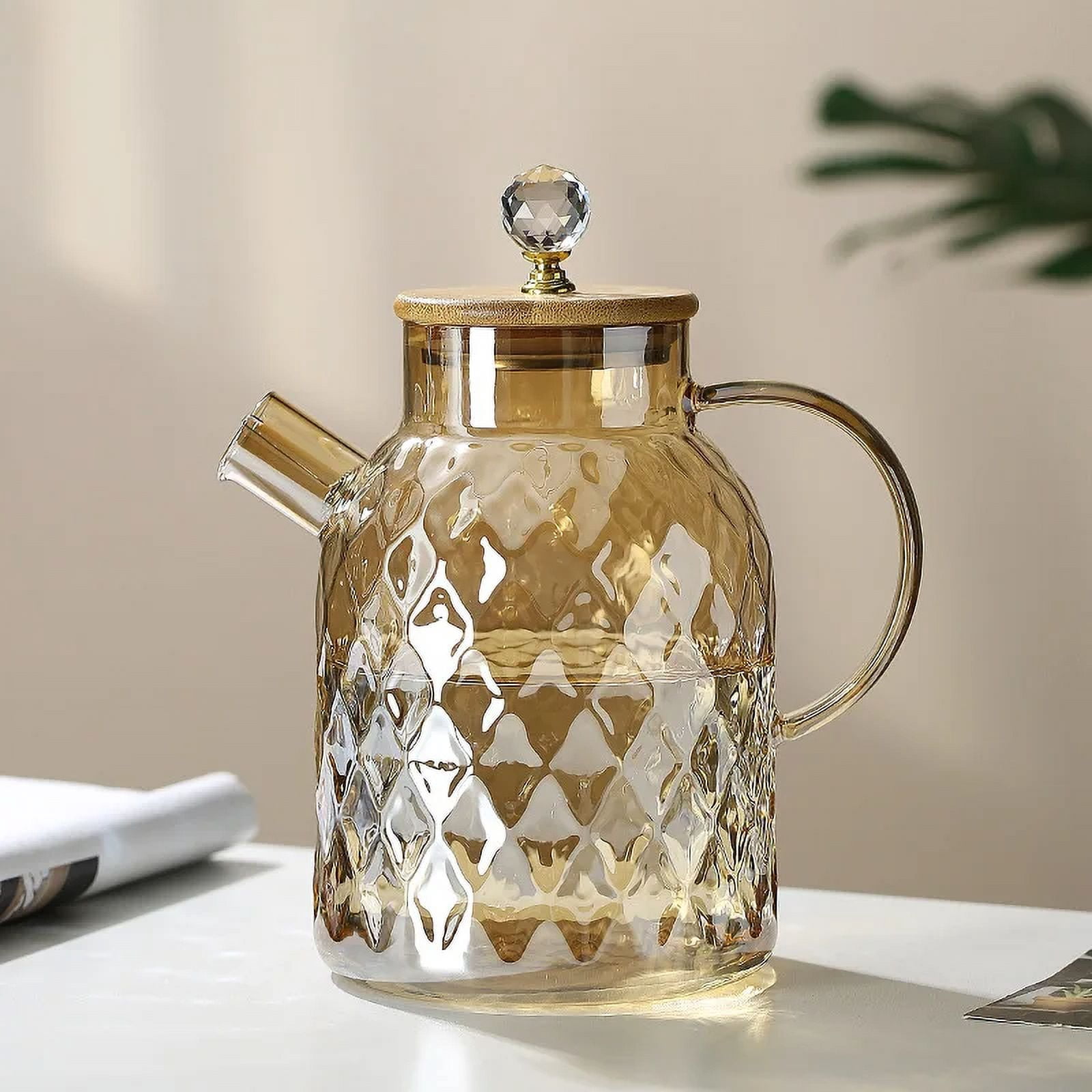 BT Glass Tea Kettle With Bamboo Lid And Removable Filter Spout ...