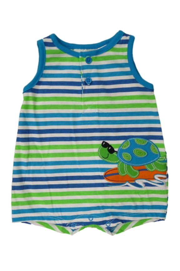 Infant Boys Surfing Turtle Blue Green Striped Romper Bodysuit Outfit