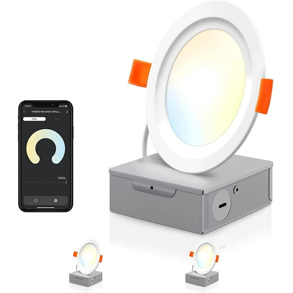 BT Recessed Lighting, Vaiseke 2 Pack 4 Inch 2700K-6500K Dimmable Recessed Lights with J-Box, 10W 800LM LED Recessed Light Fixtures, Soft & Cool White Downlight with APP Control