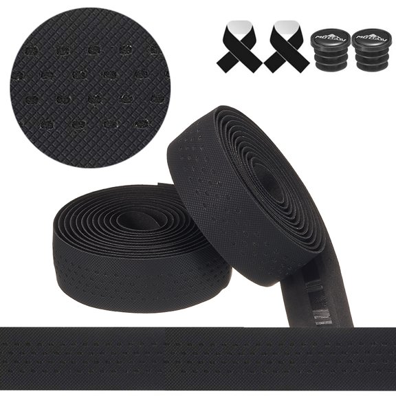 BT Road Bike Black Handlebar Tape With Fixing Ring Fiber Pattern Speed Bicycle Winding Handle Bandage Elastic EVA Soft Anti Slip,WavePoint Black