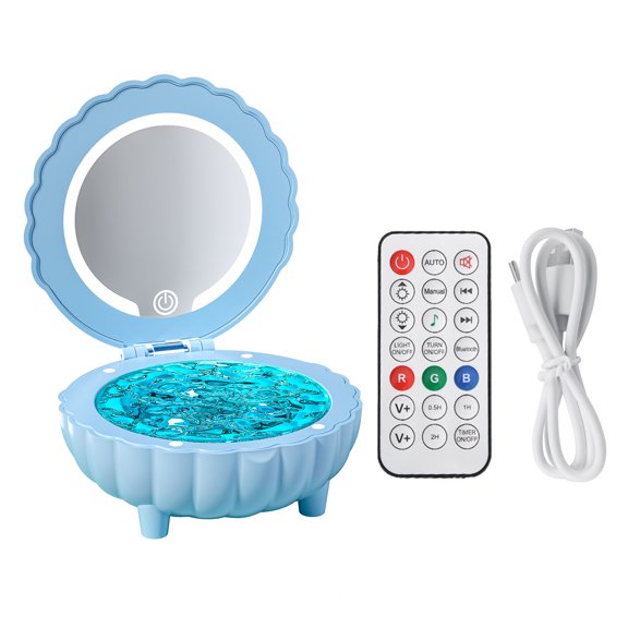 BT Speaker with Lights 7 Color Seashell Projector Light with Speaker, Relaxation and Celebration Ambiance for Bedroom, Home, Makeup, 3 Color Lights Mirror
