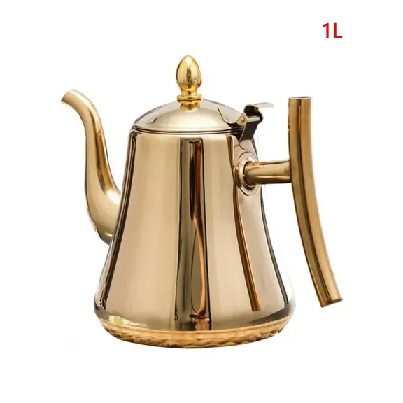 BT Stainless Steel Teapot with Infuser, 1.0L/1.5L/2.0L Stovetop Tea Maker Tea Pot Kettles for Kitchen, Camping, Travel,1.0L golden
