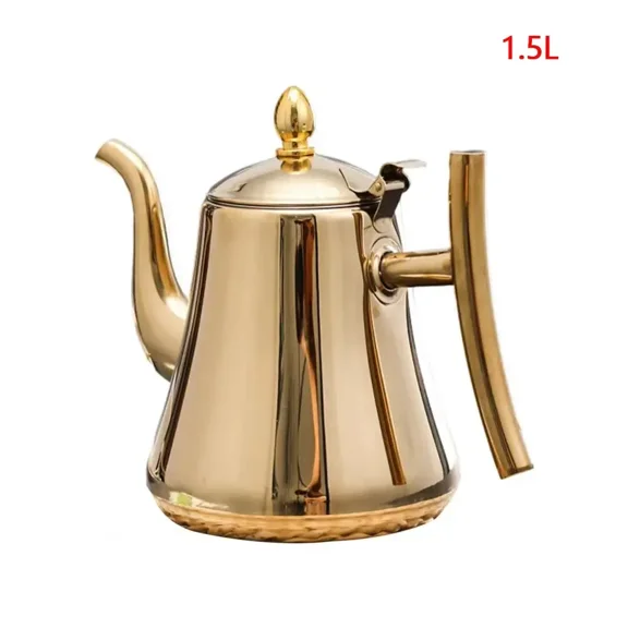 BT Stainless Steel Teapot with Infuser, 1.0L/1.5L/2.0L Stovetop Tea Maker Tea Pot Kettles for Kitchen, Camping, Travel,1.5L golden