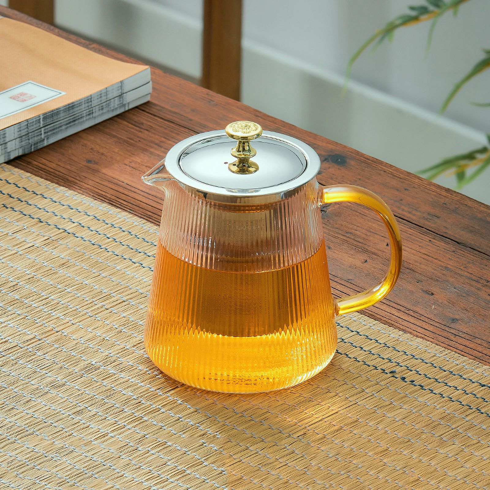 BT Vertical Grain Teapot Transparent High Borosilicate Glass Tea Pot ...