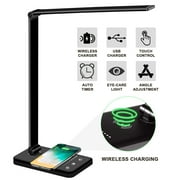 BT Wireless Charging Desk Lamp 10W, Touchable LED Table Lamp with Memory and Timer, No flicker, Black