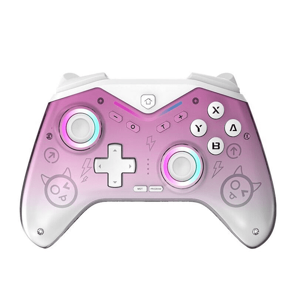 BT Wireless Game Controller with RGB Light and Dual Vibration, Universal Joystick for Steam, iOS and Android Devices