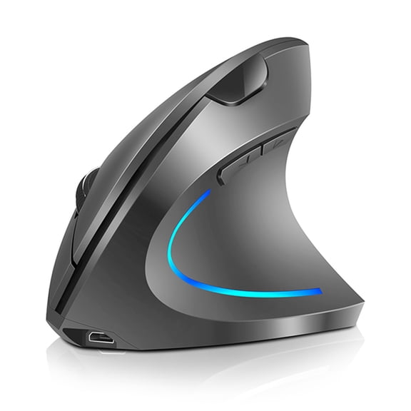 BT Wireless Mouse Vertical 2.4G Wireless Vertical Mouse Rechargeable Upright Ergonomic Mouse 3 Adjustable movement speed Levels RGB Flowing Light Plug N Play, Grey