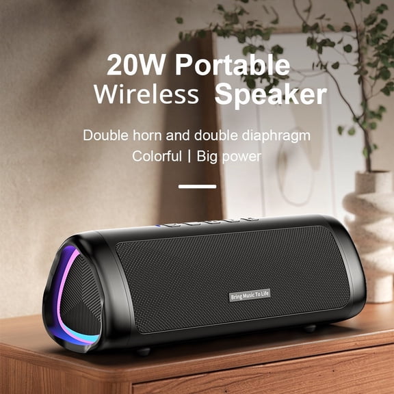 BT5.3 Wireless Speaker with HD Sound, IPX5 Waterproof Portable Bluetooth Speaker, 20H Playtime, LED Lights, TWS Pairing, for Home Party Outdoor Travel, Birthday Gift (Black)