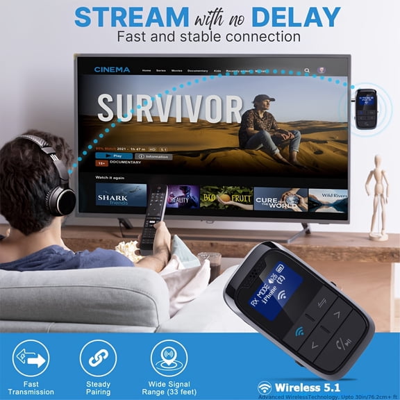 BT18 Wireless 5.1 Audio Adapter Transmitter Receiver with LCD Display for Car and Home Entertainment, Multimedia Streaming, Compact Design, Premium Sound