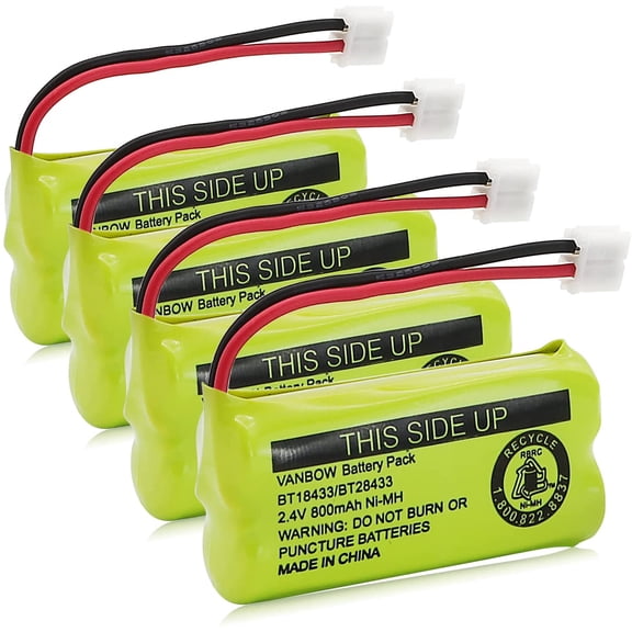 BT18433/BT28433 2.4V 800mAh Ni-MH Cordless Phone Battery, Also Compatible with AT&T BT184342/BT284342 BT8300 BT1011 BT1018 BT1022 BT1031 2SN-AAA55H-S-J1 CS6120 CS6209 CL80109 EL52419 (Pack 4)