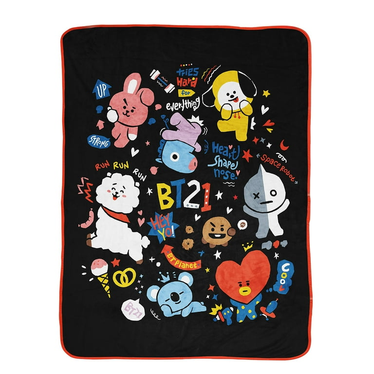 BT21 BTS Doodle Throw Blanket, Black & White, 100% Super Soft