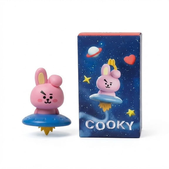 BT21 COOKY UFO Press Light Up Figurine, Tap Activated LED Rocket Spaceship Decor with Detachable Backpack Carabiner, Kawaii Teen Bedroom Desktop Collectible Gift for Back to School & Holiday