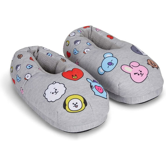 BT21 Ladies Line Friends Slippers - Ladies Classic Line Friends Plush Slippers - Tata, Van, Chimmy, Cooky, Shooky and RJ Slippers Grey, 9/10