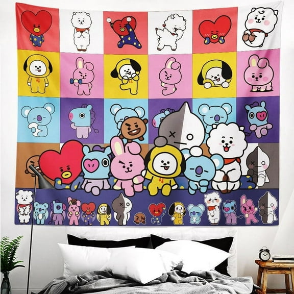 BT21 Tapestry Wall Hanging For Boys Bedroom Girl Backdrop Party Birthday Decor 70*60in