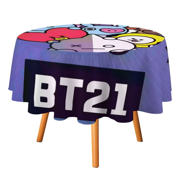 BT21-Theme Round tablecloth has an iconic print, fits most tables, and is easy to care for perfect gifts for fans friends and family.diameter60''(152cm)