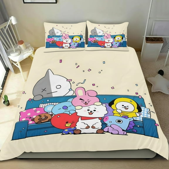 BT21 Themed Bed Sheet Set Three Piece Set 53x79 Inches Comfortable And Skin Friendly Unique Design Creating A Star Studded Night