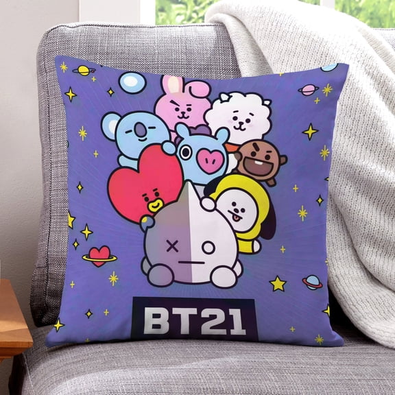 BT21-themed plush velvet Pillow Cover Case Gifts Pillowcase Home Decorative Throw Cushion Birthday Present Fans Lover18"*18"(45cm*45cm)