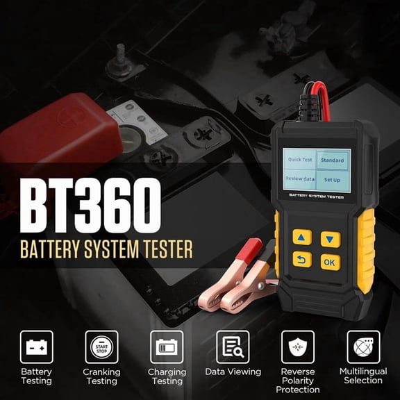 BT360 12V Car Battery Tester Analyzer Digital Auto Diagnostic Batteries 20-2000 Cranking Test Charging Scanner Tool,1 x Car Battery Tester,Black