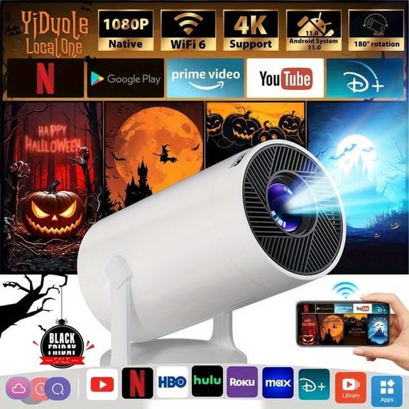 BT5.4 Android 11 Mini Projector, Native 1080P & 4K WiFi Wireless, Compact Home Entertainment for Modern Households, Fast Delivery