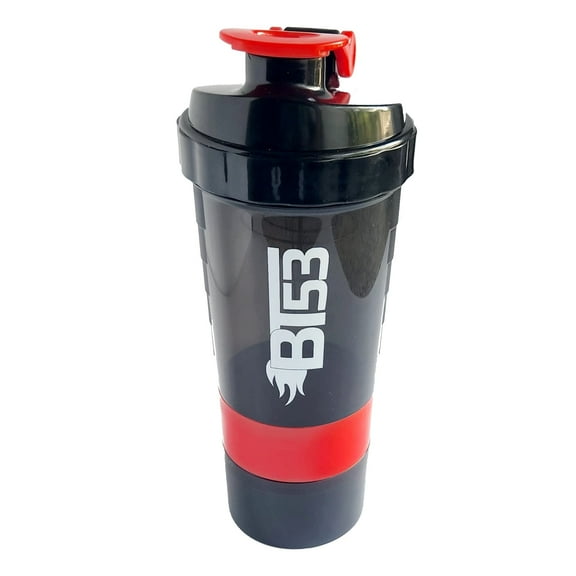 BT53 Protein Blender Shaker Bottle, Protein Blender Beast, Fitness Gym Shaker Bottle with Protein Powder Storage and Pill Organizer, 500ML (Red)