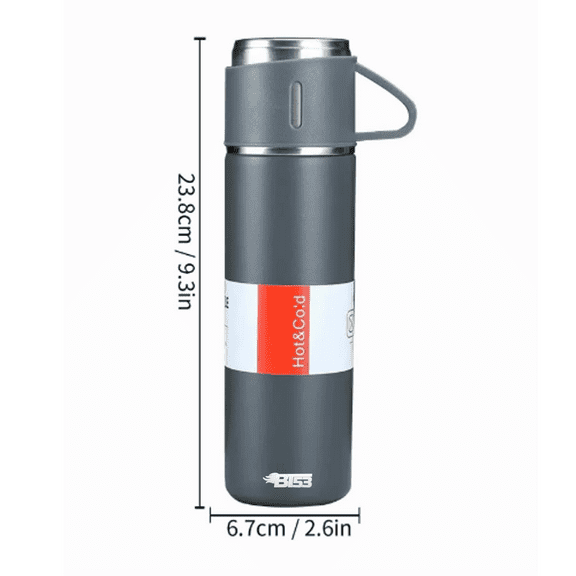 BT53 Stainless Steel 500 ML Vacuum Flask/ Bottle/ Thermos for Hot and Cold Drinks with Three Cups (Gray)