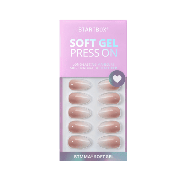 Btartbox Press On Nails - Vanilla Cream Almond, Medium Almond, 2-Week Wear, Easy-to-Apply, 30 Count All-in-One Kit