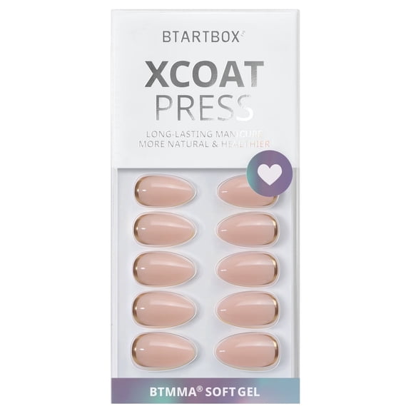 BTArtbox Press-On Nails - Gold End Design, Short Almond, Lamp-Curable, 4-Week Wear, Easy-to-Apply, 32 Count All-in-One Kit