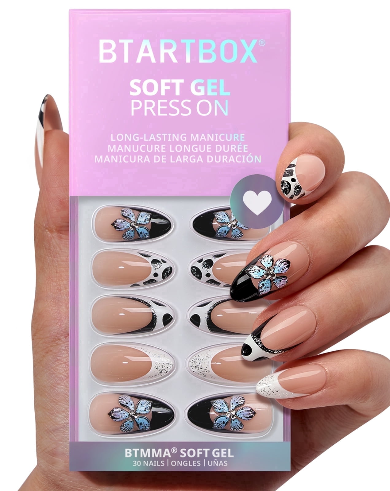 BTArtbox Press On Nails - Bessie & Bestie, Medium Almond, 2-Week Wear, Easy-to-Apply, 30 Count All-in-One Kit