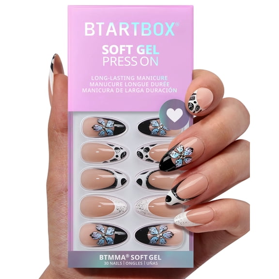 BTArtbox Press On Nails - Bessie & Bestie, Medium Almond, 2-Week Wear, Ready-to-Wear, 30 Count All-in-One Kit