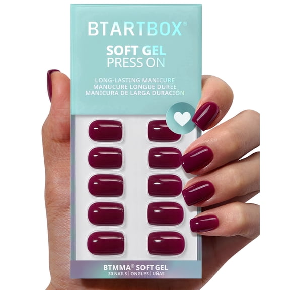 BTArtbox Press On Nails - Blackberry, Medium Almond, 2-Week Wear, Easy-to-Apply, 32 Count All-in-One Kit