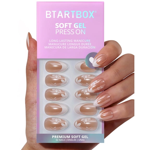 BTArtbox Press On Nails - The Big Day, Short Almond, 2-Week Wear, Easy-to-Apply, 32 Count All-in-One Kit