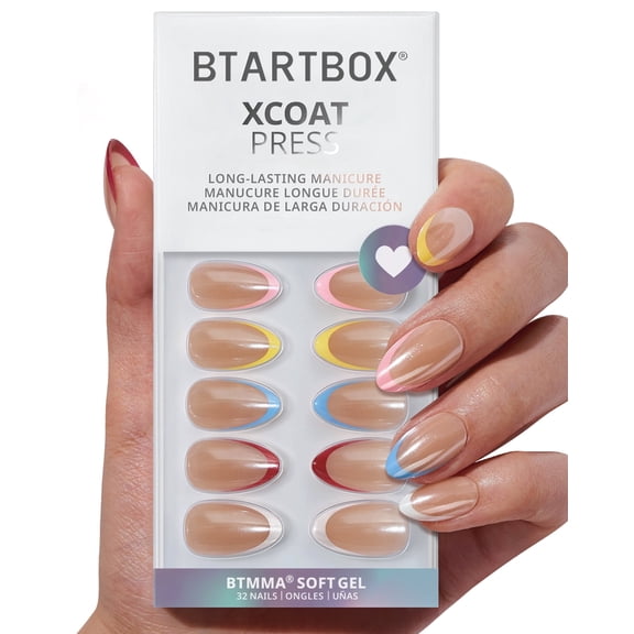 BTArtbox Press On Nails - Cha-Cha, Short Almond, Lamp-Curable, 4-Week Wear, Ready-to-Wear, 32 Count All-in-One Kit