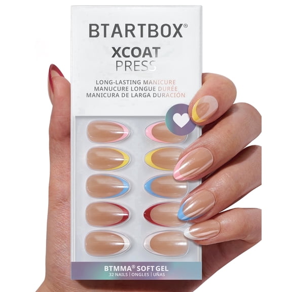 BTArtbox Press On Nails - Cha-Cha, Short Almond, Lamp-Curable, 4-Week Wear, Easy-to-Apply, 32 Count All-in-One Kit