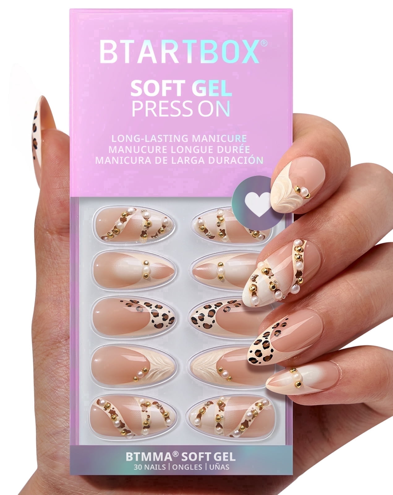 BTArtbox Press On Nails - Cheeky Duo, Medium Almond, 2-Week Wear, Easy-to-Apply, 30 Count All-in-One Kit