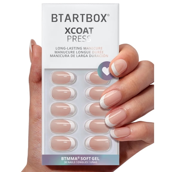 BTArtbox Press On Nails - Chic Twins, Short Almond, Lamp-Curable, 4-Week Wear, Easy-to-Apply, 32 Count All-in-One Kit