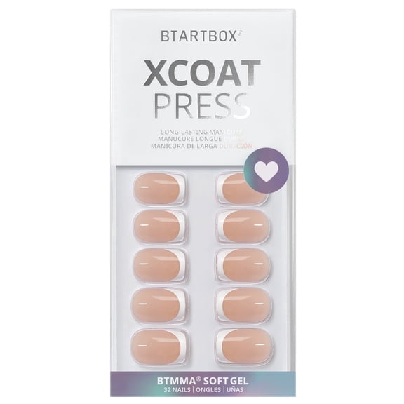 BTArtbox Press On Nails - Classic White, Short Almond, Lamp-Curable, 4-Week Wear, Easy-to-Apply, 32 Count All-in-One Kit