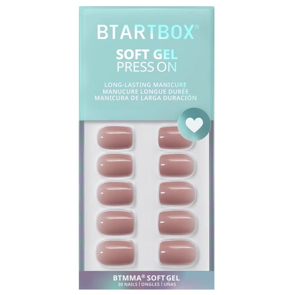 BTArtbox Press On Nails - Clay Kiss, Short Square, 2-Week Wear, Easy-to-Apply, 32 Count All-in-One Kit
