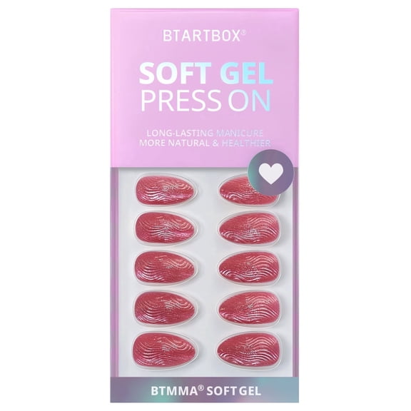 BTArtbox Press On Nails - Crystal Wave, Short Almond, Lamp-Curable, 4-Week Wear, Easy-to-Apply, 32 Count All-in-One Kit