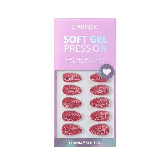 Btartbox Press On Nails - Crystal Wave, Short Almond, 2-Week Wear, Easy-to-Apply, 32 Count All-in-One Kit