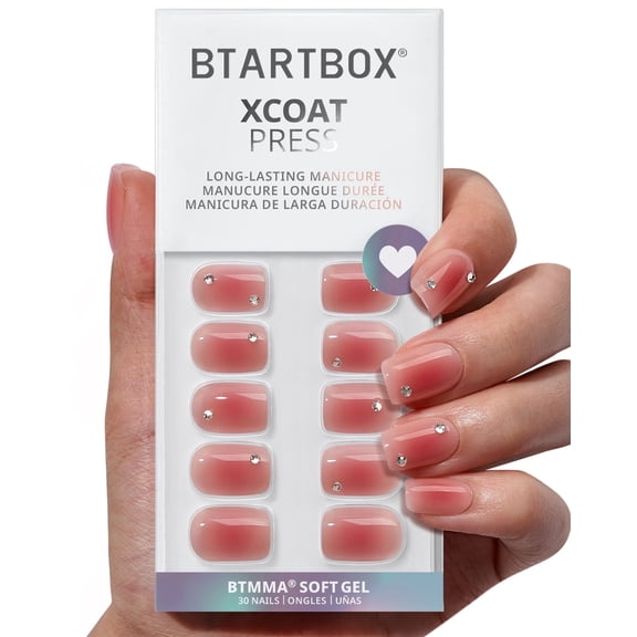 BTArtbox Press On Nails - Cyber Crimson, Short Almond, Lamp-Curable, 4-Week Wear, Easy-to-Apply, 30 Count All-in-One Kit